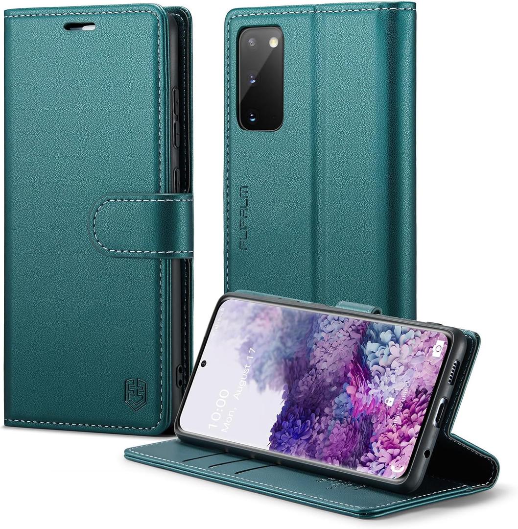 Wallet Case for Samsung Galaxy S20 6.2", RFID Blocking Credit Card Holder, PU Leather Folio Flip Kickstand Protective Shockproof Cover for Samsung S20 (Blue-Green)