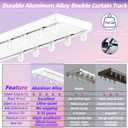 Double Curtain Track Ceiling Mounted,12FT Silent Heavy Duty Aluminum Double Row Curtain Rail System, Sliding Ceiling Curtain Track for Bedroom Living Room Hotel Room Divider