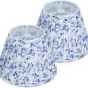 Blue and White Floral Lamp Shades Set of 2, 5x9x6.2 Inch Small Empire Pleated Lampshades, Fabric Cover for Table Lamps(Spider Fitter), No Assembly, Stylish Upgrade for Nightstand, Desk & Accent Lamps