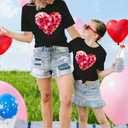 Mommy and Me Valentines Shirts Heart Graphic T-Shirt Family Matching Outfits Mom and Girls Valentine Gift Tee Tops (XL)