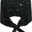 Working Cap with Sweatband Adjustable Cleaning Work Hat Scrub Cap for Women Men Tie Back Hat Nurse Surgical Caps (Starlit sky-1, One Size) (Black)