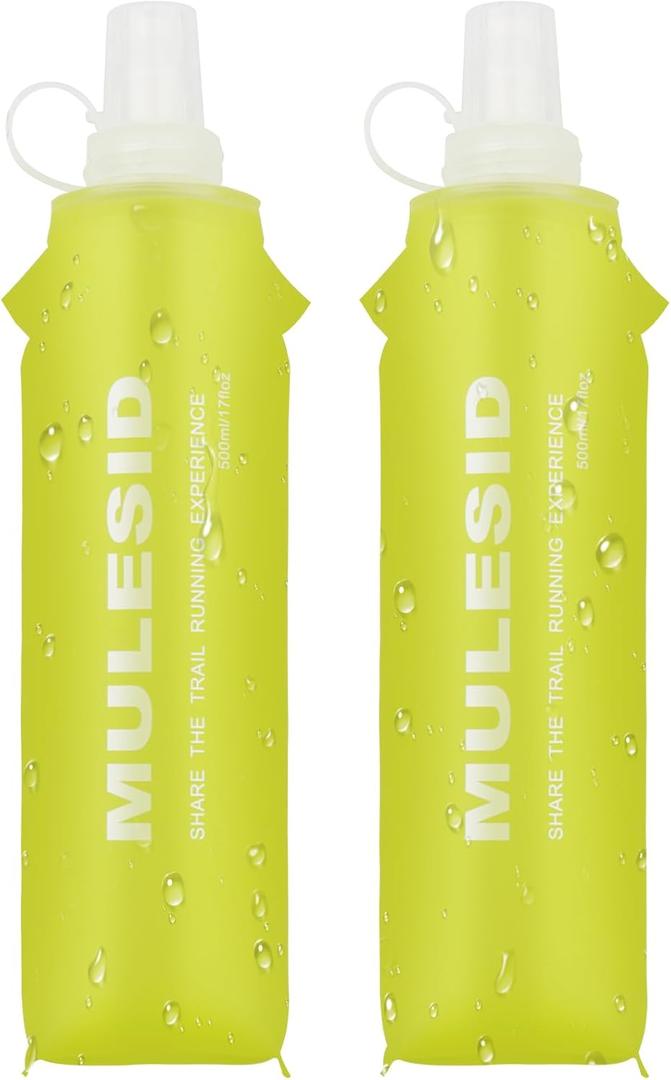 Soft Flask Running Bottles Collapsible Water Bottle Foldable for Traveling Running Vest Collapse Hydration TPU 500ml for Runner (500ml-Pack of 2)