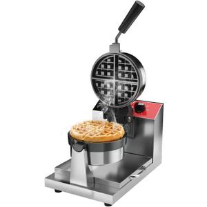CROSSON Commercial Waffle Maker,Professional Round Belgian Waffle Maker Rotating 180 Non-Stick Plate Machine with Temp and Time Control for Restaurant Bakeries Kitchen 120V/1300W
