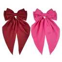 JGQUR Satin Hair Clips for Women – Pack of 2 Long Tail Bow Alligator Clips, Soft Ribbon Barrettes for Girls Daily Wear, Gifts for Birthday Party, Burgundy/Hot Pink