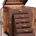 AKOZLIN Jewelry Box Organizer Functional Leather Jewelry Storage Case for Women Girls Ring Necklace Earring Bracelet Holder Organizer with Mirror Brown (Regular)