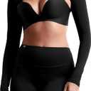 Hiball Workout Bolero Shrug Crop Top Long Sleeve Women, Sports Shrug Cropped Shirts, Cooling Shawl Arm Sleeves, Black, Size L