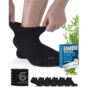 Doctor's Select Viscose Bamboo Ankle Diabetic Socks for Women and Men - 6 Pairs | Super Soft, Non Binding, Loose Wide Top (Large)