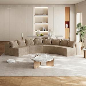 KEIKI 4 Seat Corduroy Curved Sectional Sofa, Symmetrical Modular Semi Circular Couch, Deep Seat Tufted Corner Sofa for Living Room, Lobby, Beige