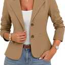 ELLEVEN Womens Business Casual Blazers Suit Jackets Slim Fit Outfits for Women Lightweight Stretchy Knit Long Sleeve Work Office Petite Blazer with Pockets Dressy Trendy Deep Khaki Medium (Brown, M)