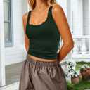 Women Tank Tops Sleeveless Shirt Basic Notched Scoop Neck Ribbed (Green, L)