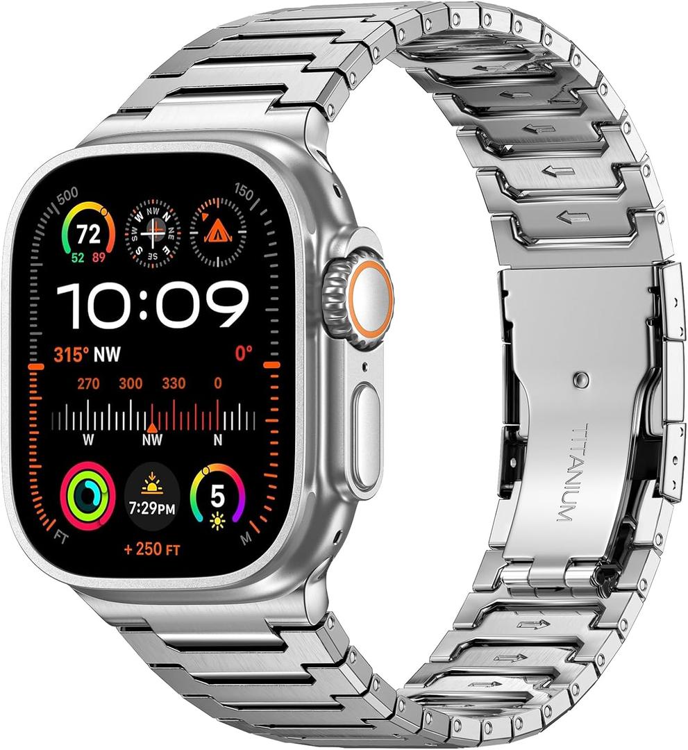 Titanium Watch Band for Men Compatible with Apple Watch Ultra 3/2/1 49mm,iWatch Series 11/10 46mm,9/8/7 45mm,6/5/4/SE3/2/1 44mm,3/2/1 42mm,Adjustable & Scratch Resistant Titanium Apple Watch Band