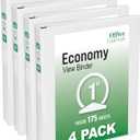 Office Essentials Economy View 3 Ring Binders, 1" Round Rings, 1.4" Spine, 175-Sheet Capacity, White Binders (4-Pack of 03126)