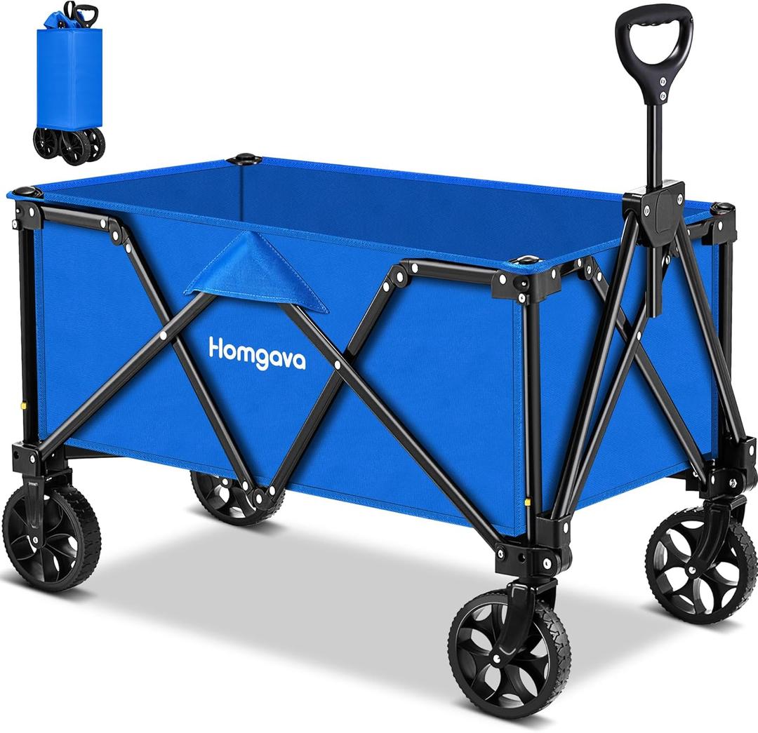 Collapsible Folding Wagon Heavy Duty,Foldable Utility Cart with Wheels,Large Capacity,for Grocery Outdoor Camping Beach Gardening Shopping Fishing Blue
