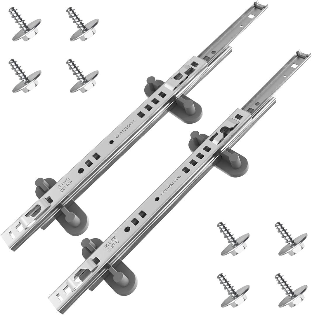 UPGRADED W11259785 W11259786 Dishwasher Dishrack Silde Track Compatible with Kitchenaid Dishwasher Upper Rack Parts Whirlpool Kenmore Jenn Air Maytag Top Replacement Rail Stainless Steels Left & Right