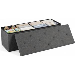 DUMOS 43 Inch Folding Storage Ottoman Bench, Large Hidden Storage Chest with Thicker Foam Padded Seat, End of Bed Foot Rest Stool for Bedroom Living Room Entryway, Load 660 lbs, Grey