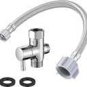 Blulu Bidet T Adapter, Metal T Valve for Bidet with Shut-off Valve(7/8 x 7/8 x 1/2) with 12 Inch Flexible Toilet Connector, 3 Way Tee Connector Attachment for Toilet Bathroom