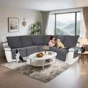 Waterproof Sectional Reclining Couch Covers L Shaped Recliner Sectional Sofa Cover 7 Piece Non Slip Washable Corner Recliner Slipcover Set for Pet Dog (5 Seater Cover, Deep Grey)