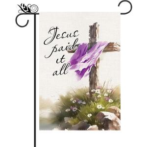 Easter Garden Flag Jesus Paid It All Vertical Double Sided Holiday Cross Religious Outdoor Yard Decor 12.5x18 Inch
