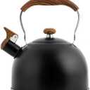 Tea Kettle for Stove Top, 2.5 Quart Whistling Tea Kettle, Food Grade Stainless Steel Tea Pot Stovetop with Wood Pattern Folding Handle for All Stovetops (Matte Black)