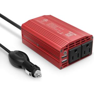BESTEK 300W Power Inverter DC 12V to 110V AC, Durable Aluminum Housing Car Charger Adapter with 4.8A Dual USB Fast Charging Port, 3ft Car Plug in Cigarette Lighter Outlet for Phone, Laptop