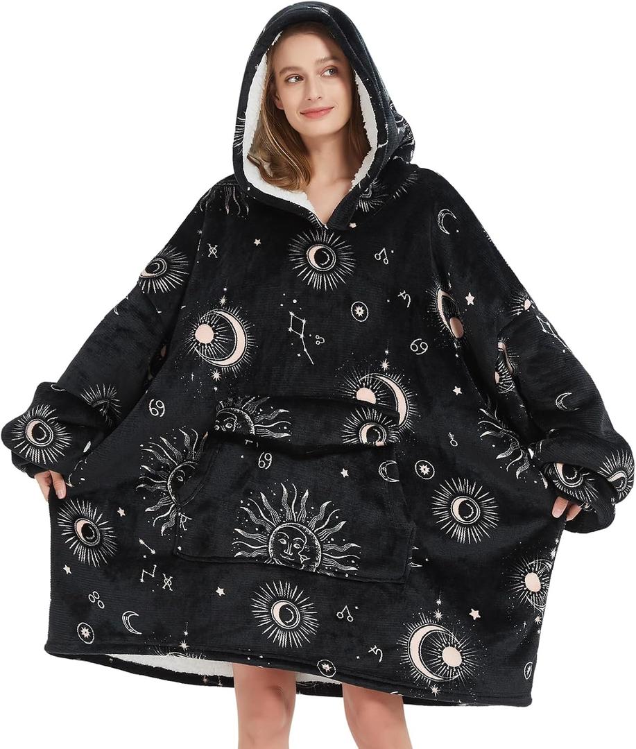Fiosnow Sun and Moon Blanket Hoodies for Women and Men Adult Oversize Wearable Blanket Hoodies for Soft and Warm