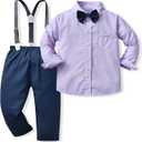Boys Clothes Set Toddler Gentlemen Wedding Suit Long Sleeve Bowtie Formal Dress Shirts Suspenders Pants Outfits