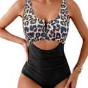 HXN Women's One Piece Swimsuit Tummy Control Bathing Suit Color Block Cutout Slimming Swim Suit Swimwear 2025 (M)
