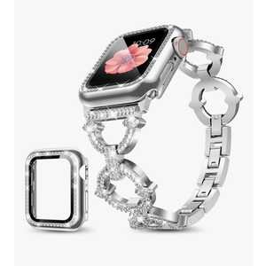 Mesime Compatible with Apple Watch Band 38mm 40mm 41mm 42mm 44mm 45mm 46mm, Women Bling Jewelry Bands with Tempered Glass Screen Protector Case, Shiny Strap for iWatch Series 10/9/8/7/6/5/4/3/2/1/SE