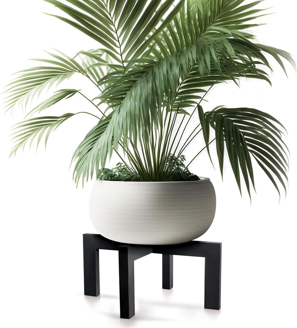 Wenqik 1 Pack 16 Inch Wood Plant Stand Wooden Plant Pot Holder Mid Century Rattan Flower Boho Rustic Stool Holder for Indoor Gardening Patio, Fit 8-18 Inch Pot (Black)