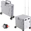 FELICON Folding Utility Cart Portable Rolling Crate Handcart with Durable Heavy Duty Plastic Telescoping Handle Collapsible Hidden Lid 4Rotate Wheels for Travel Shop Move Office Teacher(Gray&White)