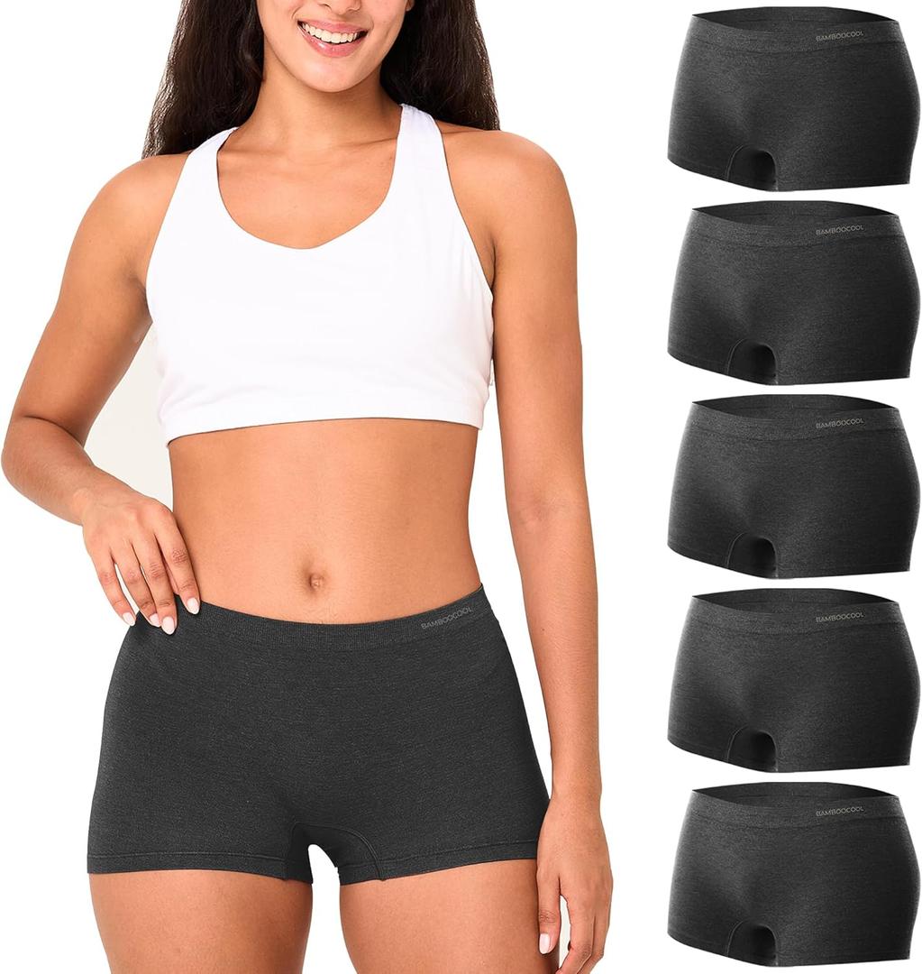 BAMBOO COOL Womens Boyshort Panties Seamless Underwear Boxer Briefs For Ladies 5 Pack (XXL)