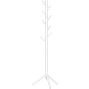 VASAGLE Solid Wood Coat Rack, Free Standing Tree-Shaped Coat Rack with 8 Hooks, 3 Height Options, for Clothes, Hats, Bags, Living Room, Bedroom, Home Office, White 