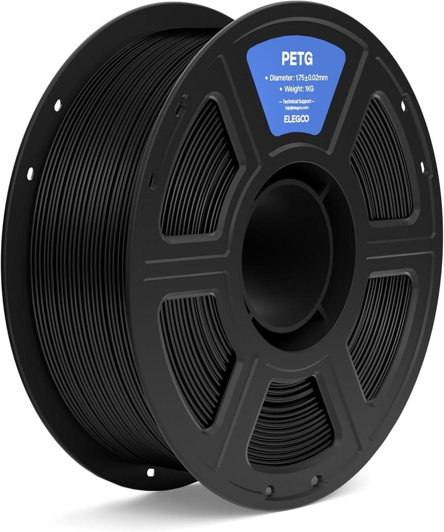 ELEGOO PETG Filament 1.75mm Black 1KG, 3D Printer Filament Dimensional Accuracy +/- 0.02 mm, 1kg Spool(2.2lbs) Fits for Most FDM 3D Printers