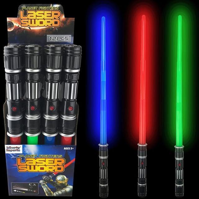Liberty Imports 12 Pack LED Light Up Sabers Set - Motion Sensitive Retractable Swords with FX Sound Effects for Kids Party Supplies, Bulk Party Favors and Cosplay (Half Retract)