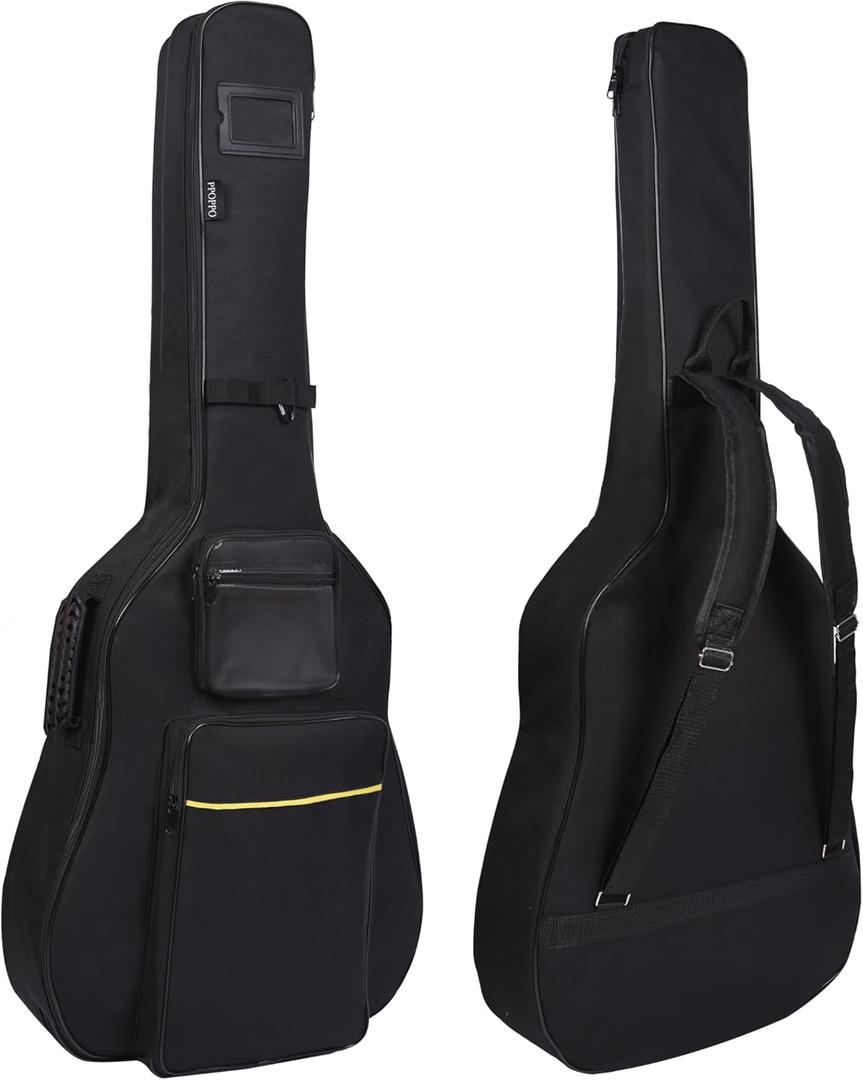 40 41 42 Inch Acoustic Guitar Bag, Oxford Fabric with 0.35" Thick Padding, Water Resistant Gig Bag, 3 Storage Pockets, Side Handle & Back Hanger Loop, Adjustable Dual Shoulder Straps, Black