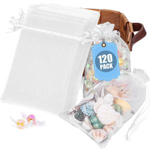 VGOODALL 120PCS 4 x 6 Inch White Sheer Organza Bags with Drawstring, Premium Gift Pouches for Wedding Favors, Valentine's Day, Party Favors, Candy & Jewelry Gifts