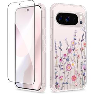 GVIEWIN for Google Pixel 10 Pro XL Case with Screen Protector, [Military Grade Drop Protection] Non Yellowing Clear Floral Slim Phone Cover for Women 2025 6.8" (Floratopia/Colorful)