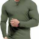 JMIERR Mens Muscle Slim Henley Shirt Button V-Neck Long Sleeve Gym Workout Athletic T Shirts (Green, XXXL)