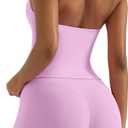 OMKAGI 2 Piece Workout Sets for Women Halter Sports Bra Tank Gym Biker Shorts Outfits (X-Small, Light Pink)