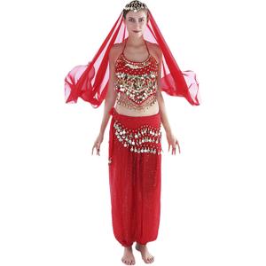 Seawhisper 12 Colors Belly Dance Costumes India Dance Outfit Halloween No Visible Size,  Red 5-piece)