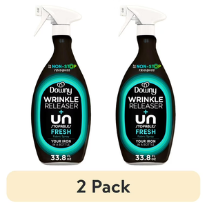 Downy Wrinkle Releaser Spray, All In One Wrinkle Release Spray, Odor Eliminator, Static Remover, Fabric Refresher & Ironing Aid for Clothes, 33.8 Fl Oz (Pack of 2), Unstopables Fresh Scent
