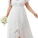 SCOMCHIC Womens Plus Size Wedding Guest Dress Formal Lace Wrap V Neck High Low Short Sleeve Cocktail Maxi Dresses (White, XXL)