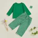 Ayalinggo St Patricks Day Baby Girl Boy Outfit Green Shamrock Long Sleeve Shirt Top Plaid Pants Set Saint Patrick's Clothes (Green)