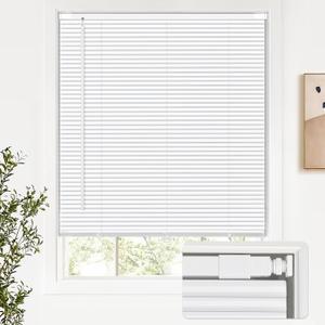 LazBlinds No Tools No Drill Cordless Aluminum Mini Blinds, 100% Privacy S-Curve Blinds for Windows, Room Darkening Horizontal Window Blinds and Shades for Home, 25" W x 64" H, White