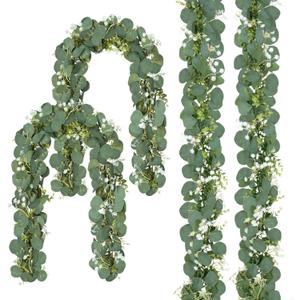 CQURE 4 Pack 5.9Ft Eucalyptus Garland,Artificial Eucalyptus Flowers Leaves Table Greenery Garland Wreath Vines for Wedding Party Table Fireplace Bedroom Wall Room Decor (23.6 Ft)