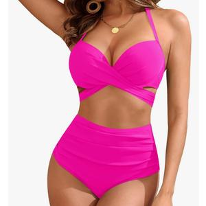 High Waisted Underwire Bikini Sets - Women 2025 Two Piece Swimsuits Halter Bathing Suits with Tummy Control Bottom SIZE SMALL