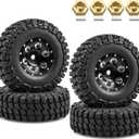 4pcs 1.0 Beadlock Wheels and Tires Upgrades for 1/24 Axial SCX24 Deadbolt Gladiator Bronco JLU C10 B-17 RC Crawler (Pattern-3)