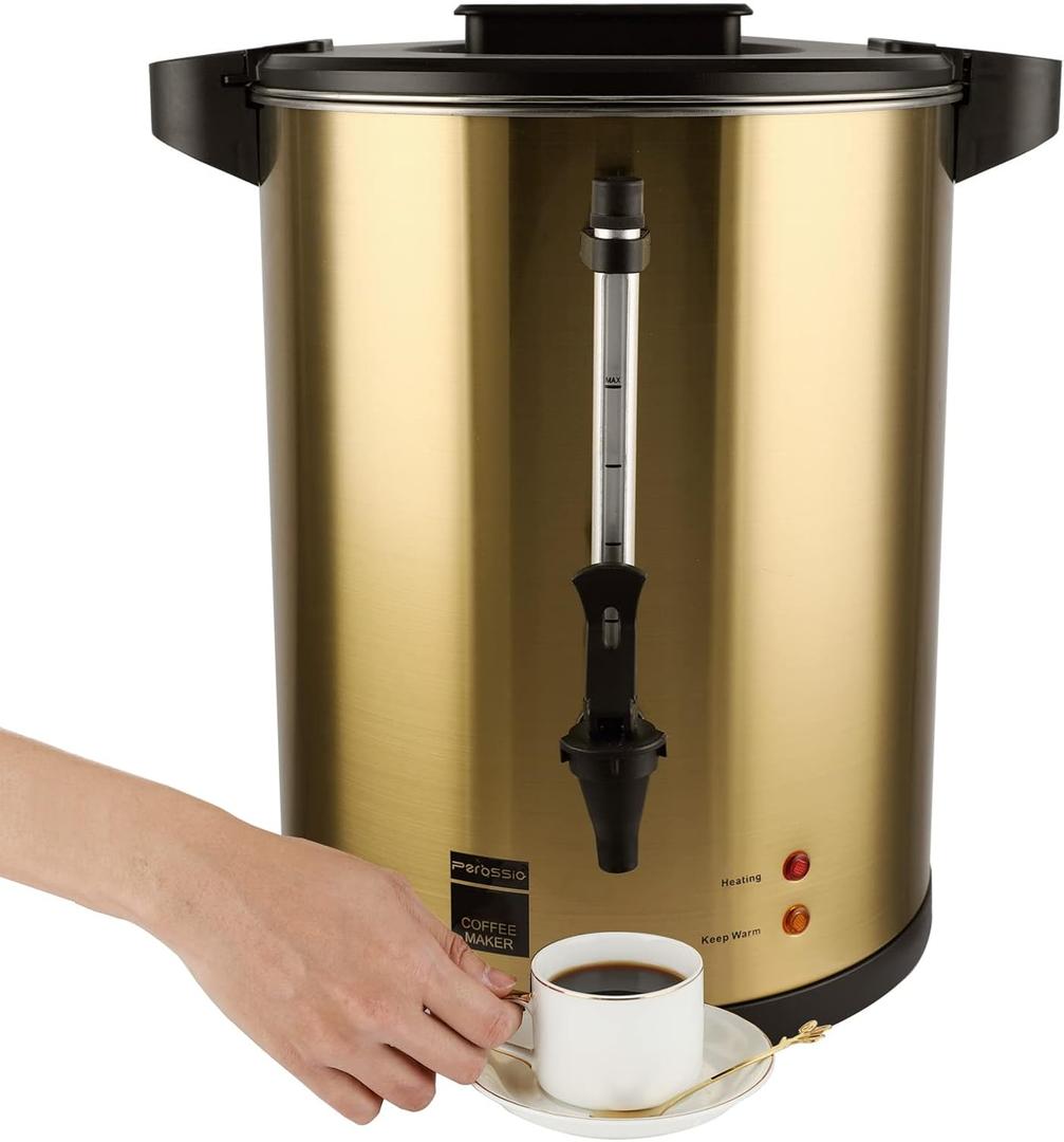 Commercial Coffee Urn, 100-Cup 16L Double Wall Stainless Steel Large Percolate Coffee Maker Electric Hot Water Urn Dispenser for Parties Office Catering Events