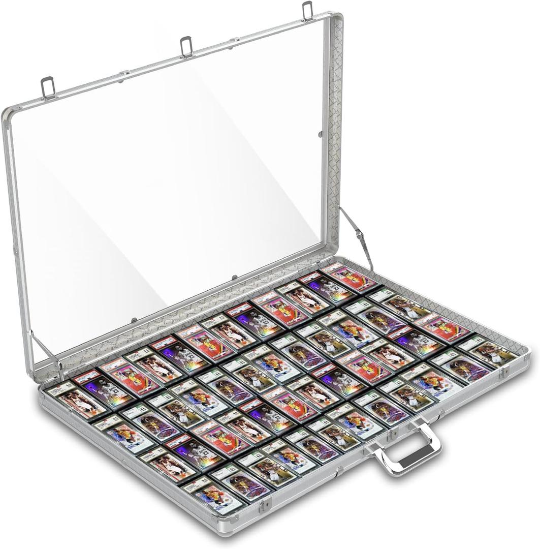 Card Display Case Large Aluminum 34" L x 22" W, Lockable Trading Card Case with Handle, 3" H Portable Trade Show Display Case for Sports Card/TCG/Jewelry Collection, Silver