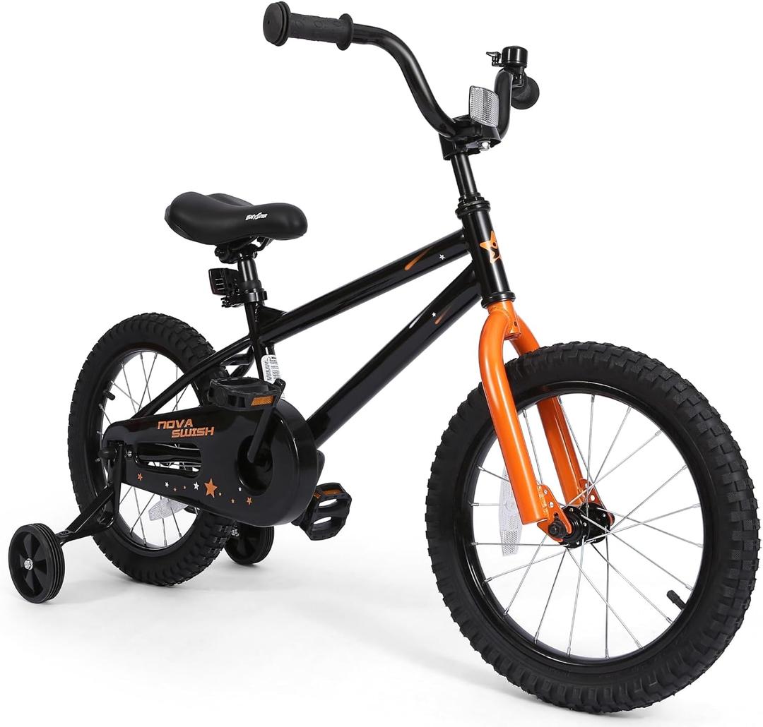 Kids Bike with Training Wheels, BMX Bicycle with Pedals for 2-4 Year Old Boys Girls, Birthday Gift (Black), Size: 14"